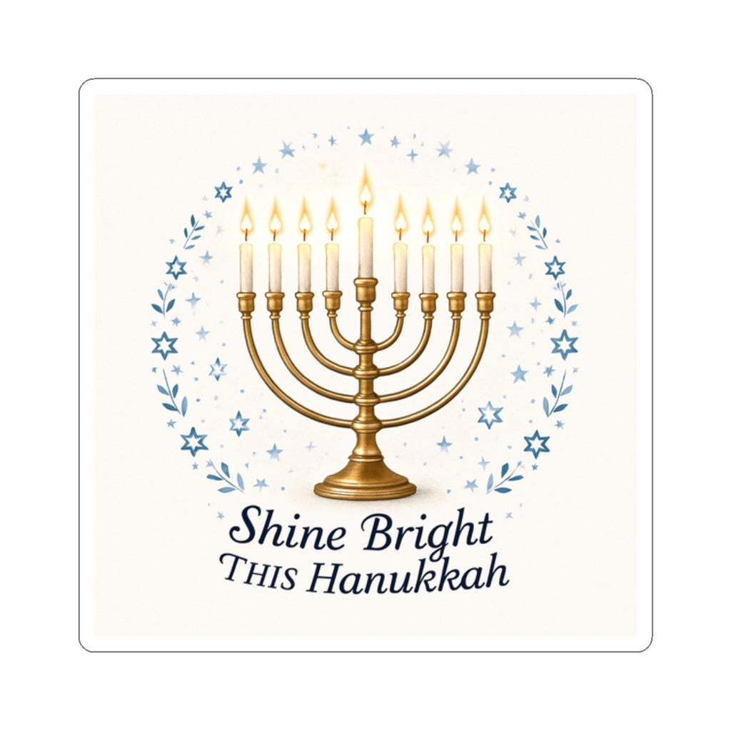 Hanukkah Menorah Sticker - "Shine Bright This Hanukkah" Kiss-Cut Decal