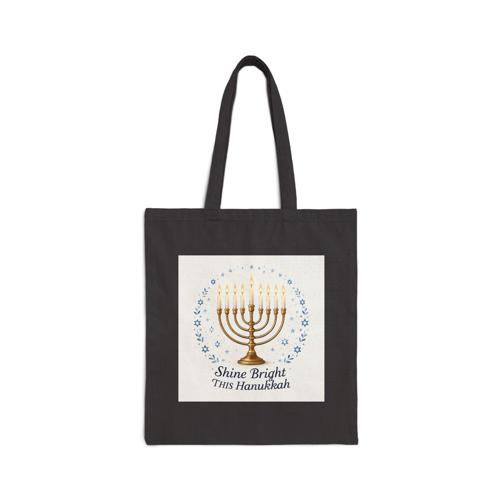 Hanukkah Menorah Tote Bag — "Shine Bright This Hanukkah" Cotton Canvas Gift Tote