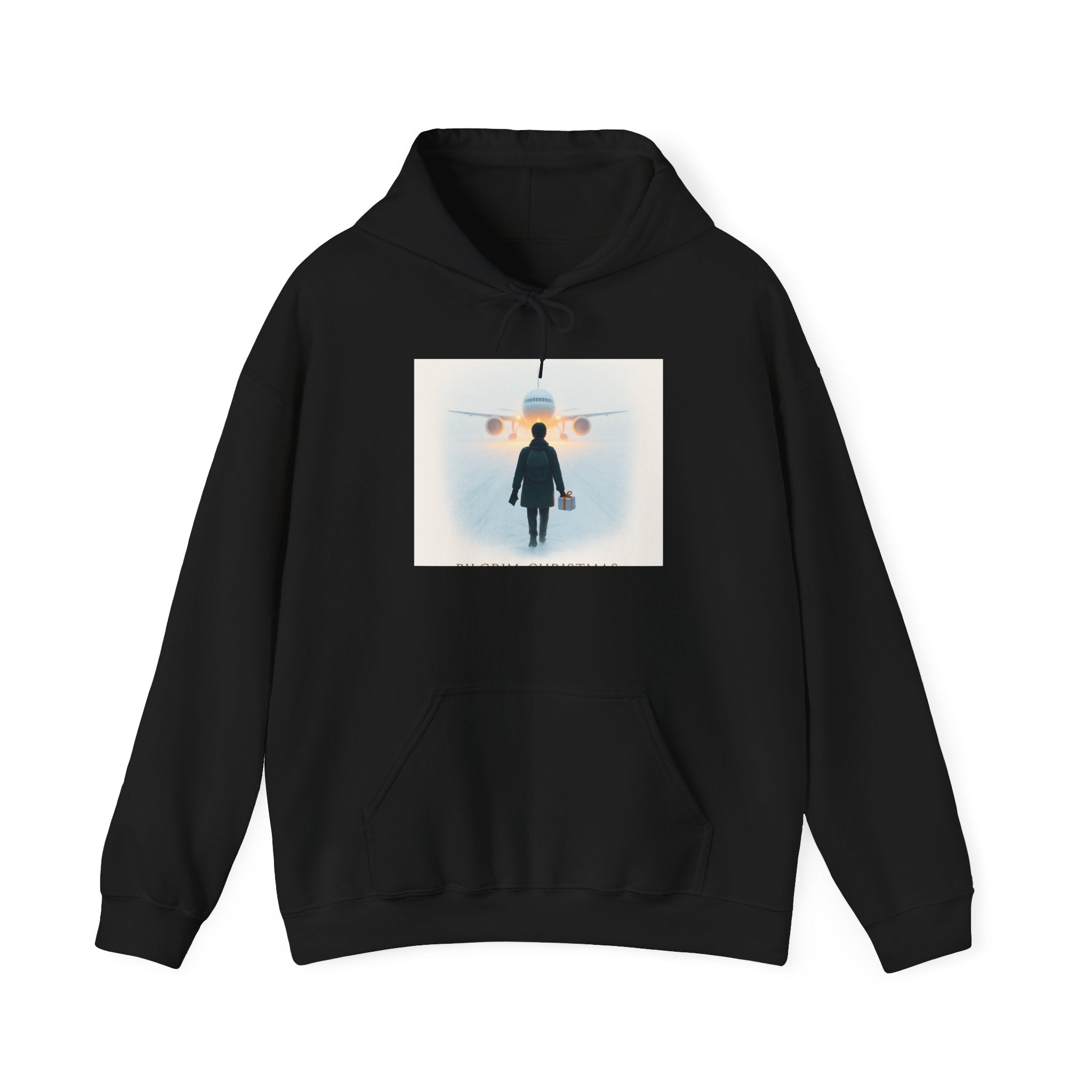 Aviation Traveler Hoodie – Silhouette Walking Toward Plane Graphic Hoodie
