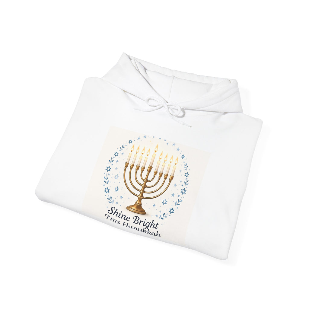 Hanukkah Menorah Hoodie - "Shine Bright This Hanukkah" Holiday Sweatshirt