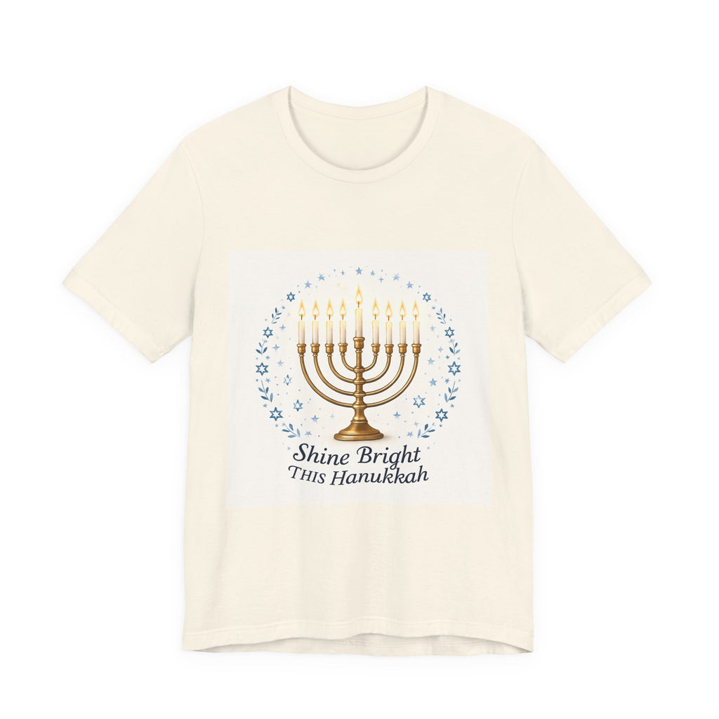 Hanukkah Menorah T‑Shirt — "Shine Bright This Hanukkah" Holiday Tee