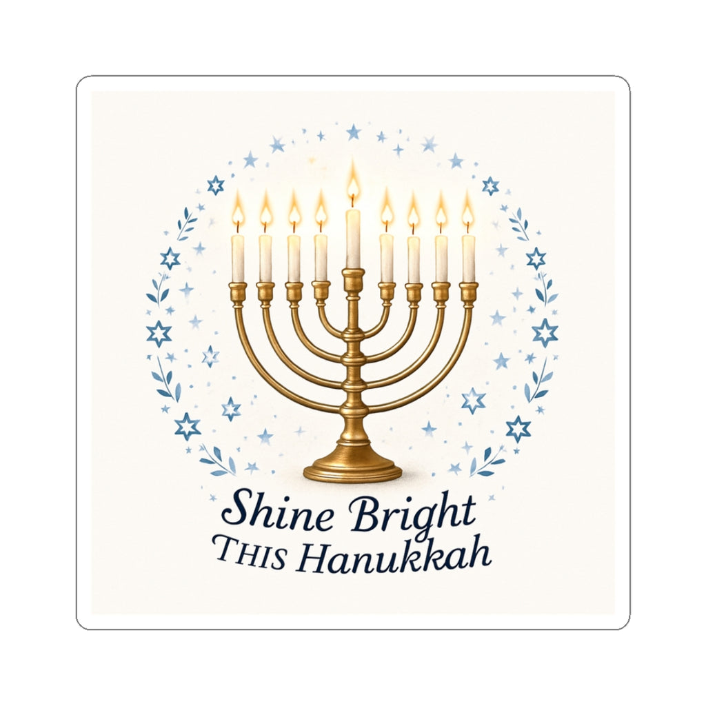 Hanukkah Menorah Sticker - "Shine Bright This Hanukkah" Kiss-Cut Decal