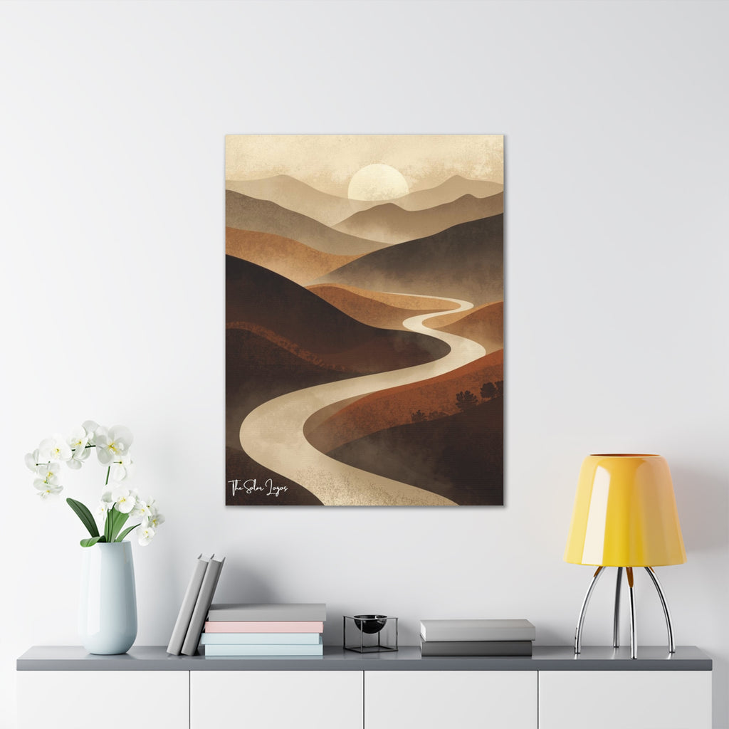 Winding River Abstract Canvas Wall Art — Earth Tone Landscape Print