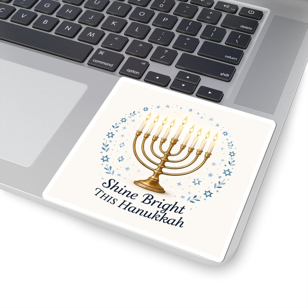 Hanukkah Menorah Sticker - "Shine Bright This Hanukkah" Kiss-Cut Decal