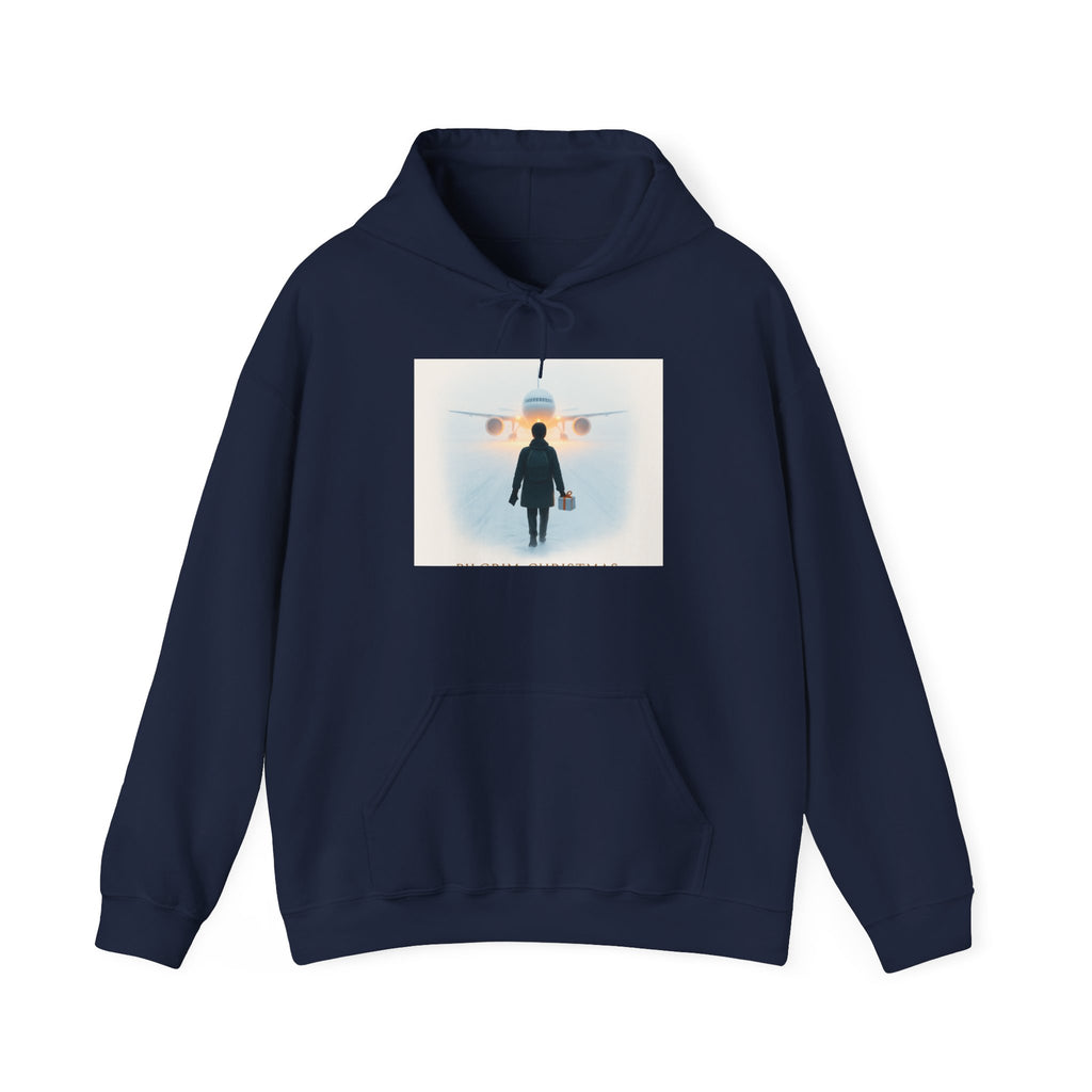 Aviation Traveler Hoodie – Silhouette Walking Toward Plane Graphic Hoodie
