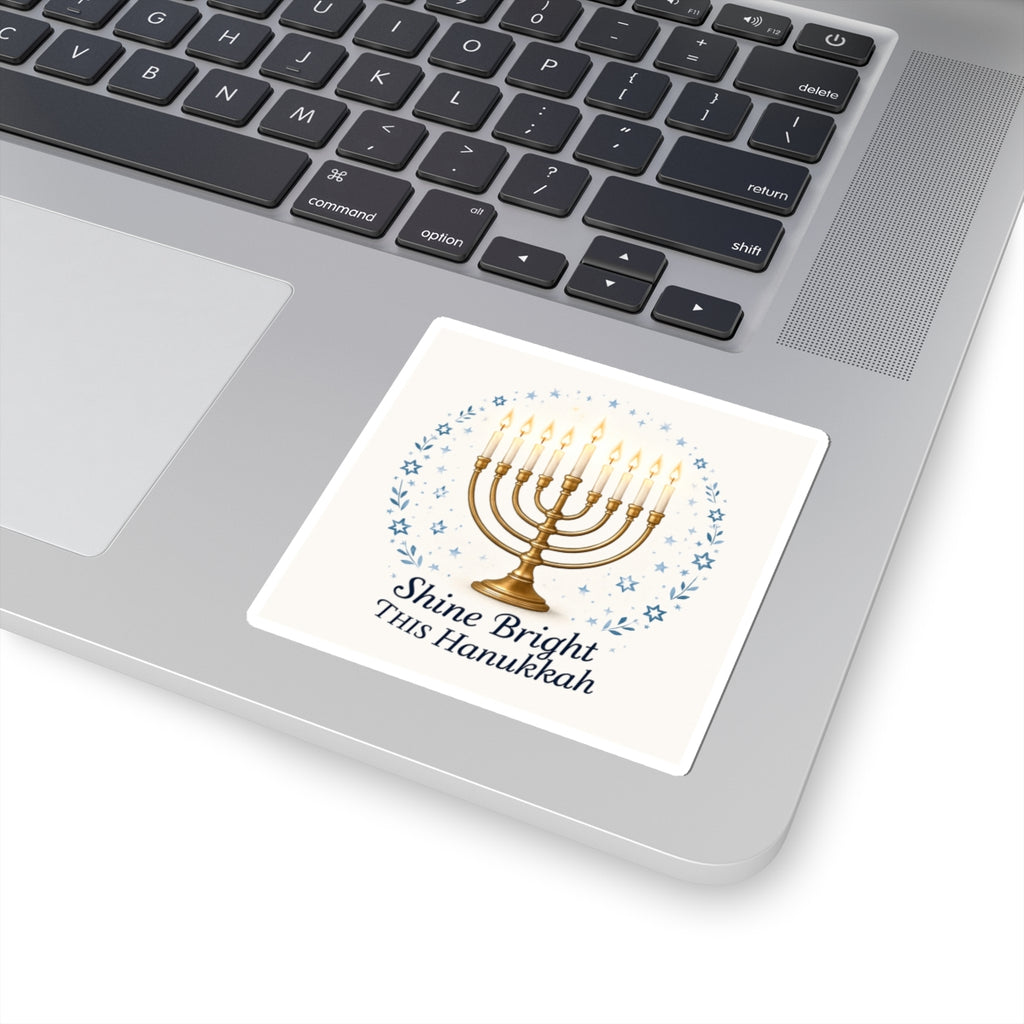 Hanukkah Menorah Sticker - "Shine Bright This Hanukkah" Kiss-Cut Decal