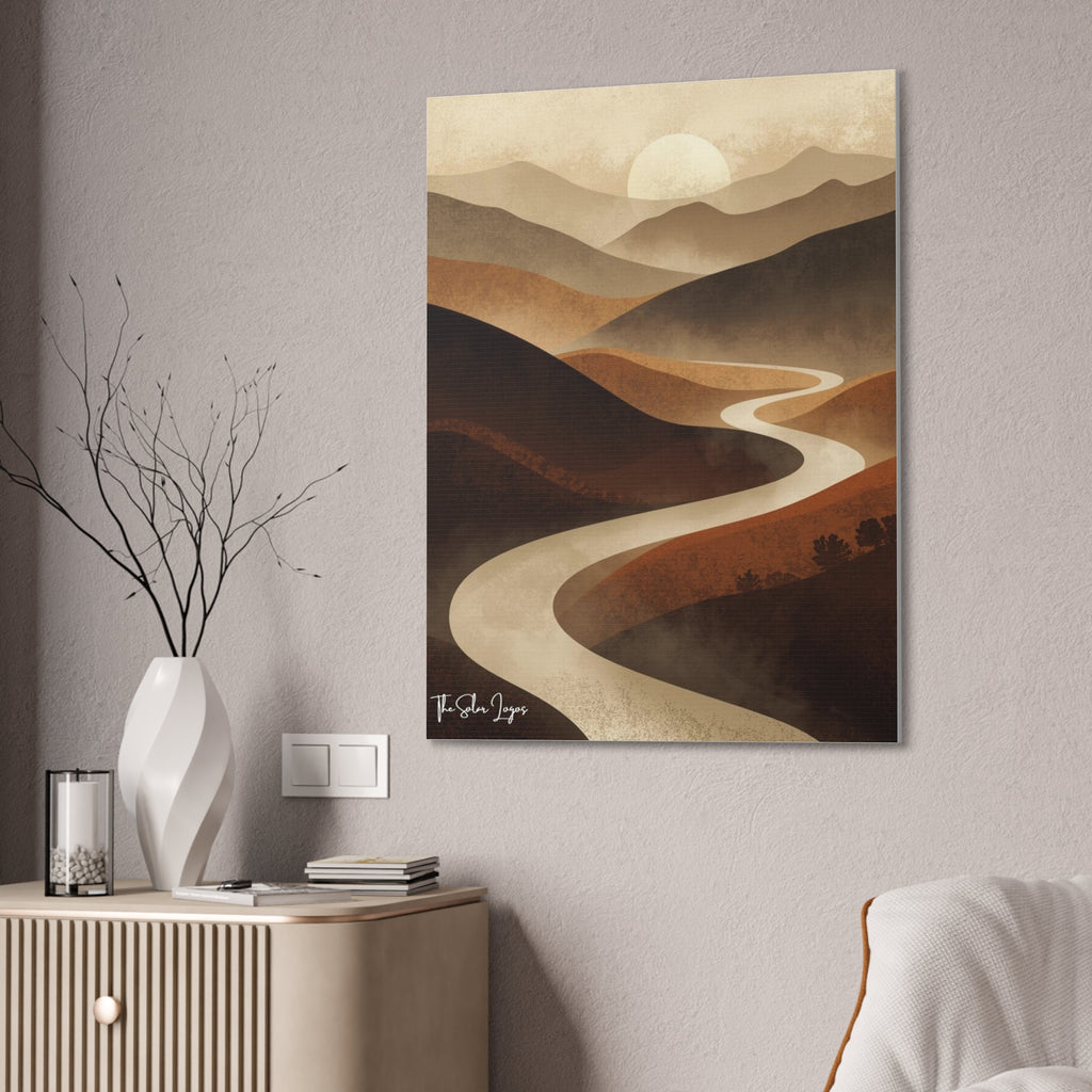 Winding River Abstract Canvas Wall Art — Earth Tone Landscape Print