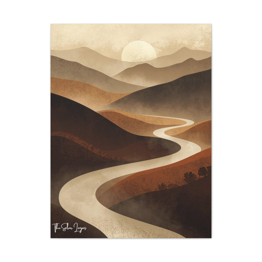 Winding River Abstract Canvas Wall Art — Earth Tone Landscape Print