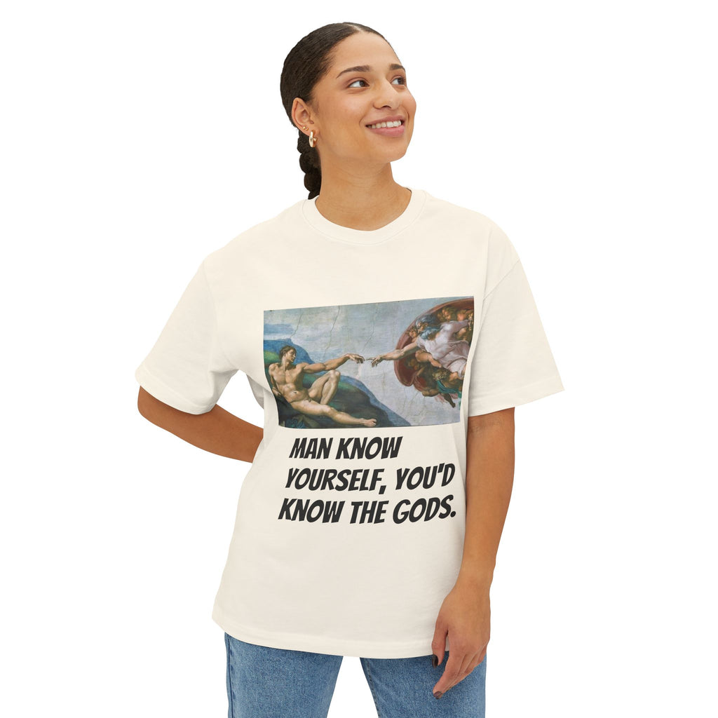 The Creation Of Adam Unisex Oversized Boxy Tee, Michelangelo, Painting
