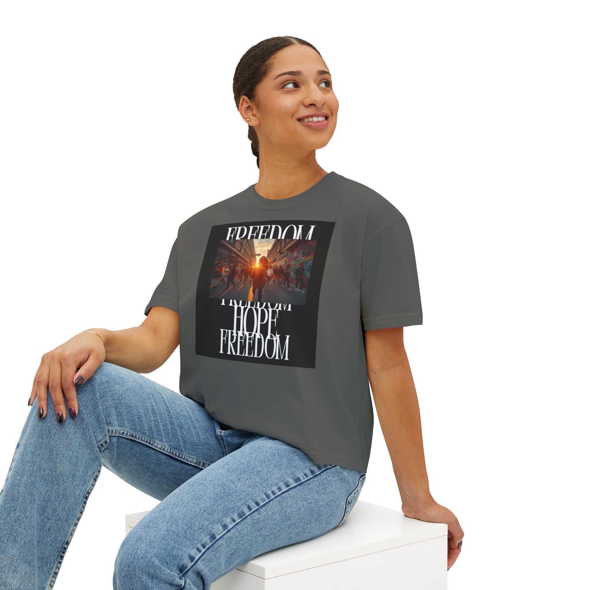 Hope & Freedom Graphic Tee — Women's Boxy T-Shirt