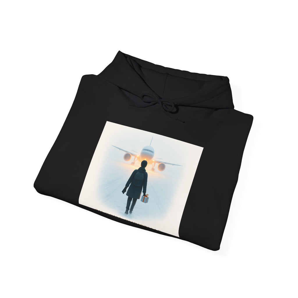 Aviation Traveler Hoodie – Silhouette Walking Toward Plane Graphic Hoodie
