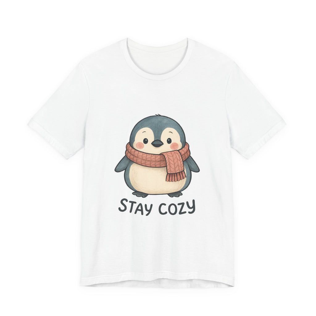 Stay Cozy Penguin T-Shirt | Cute Scarf Illustration