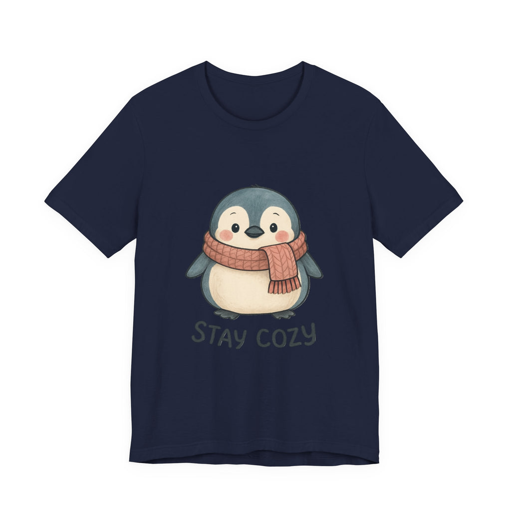 Stay Cozy Penguin T-Shirt | Cute Scarf Illustration