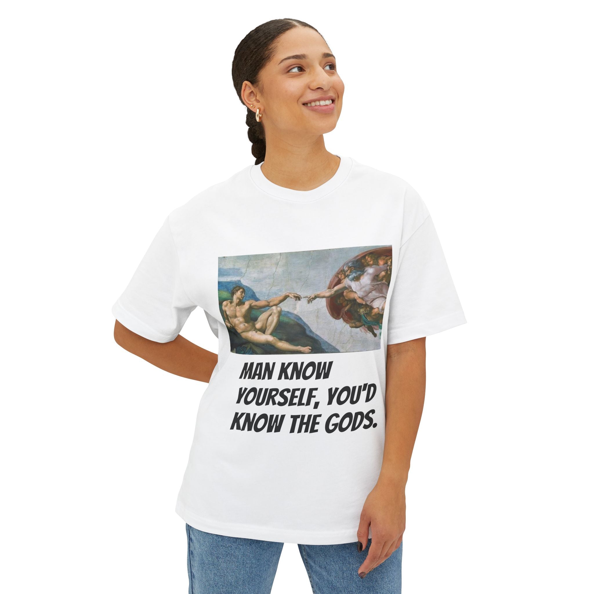 The Creation Of Adam Unisex Oversized Boxy Tee, Michelangelo, Painting