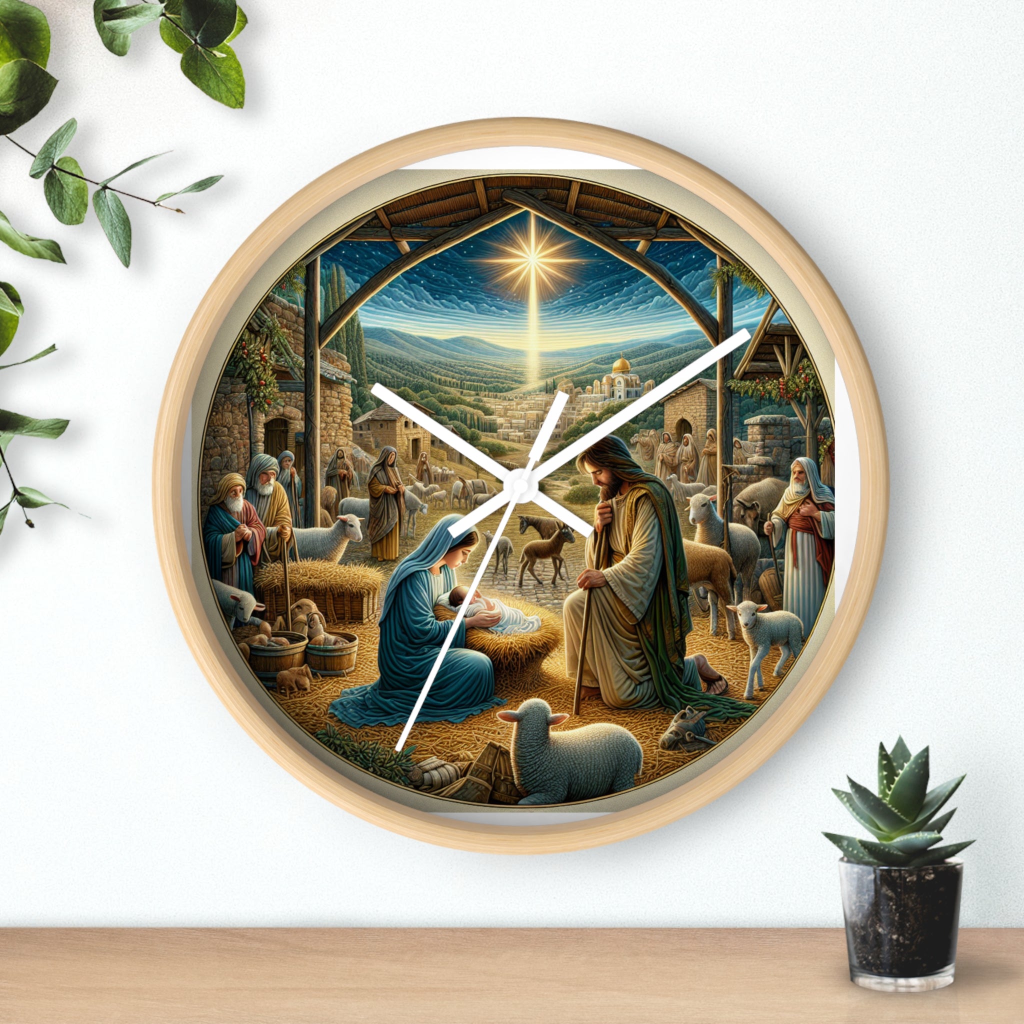 Nativity Scene Wall Clock, Religious Decor, Christmas Gift, Farmhouse Style,