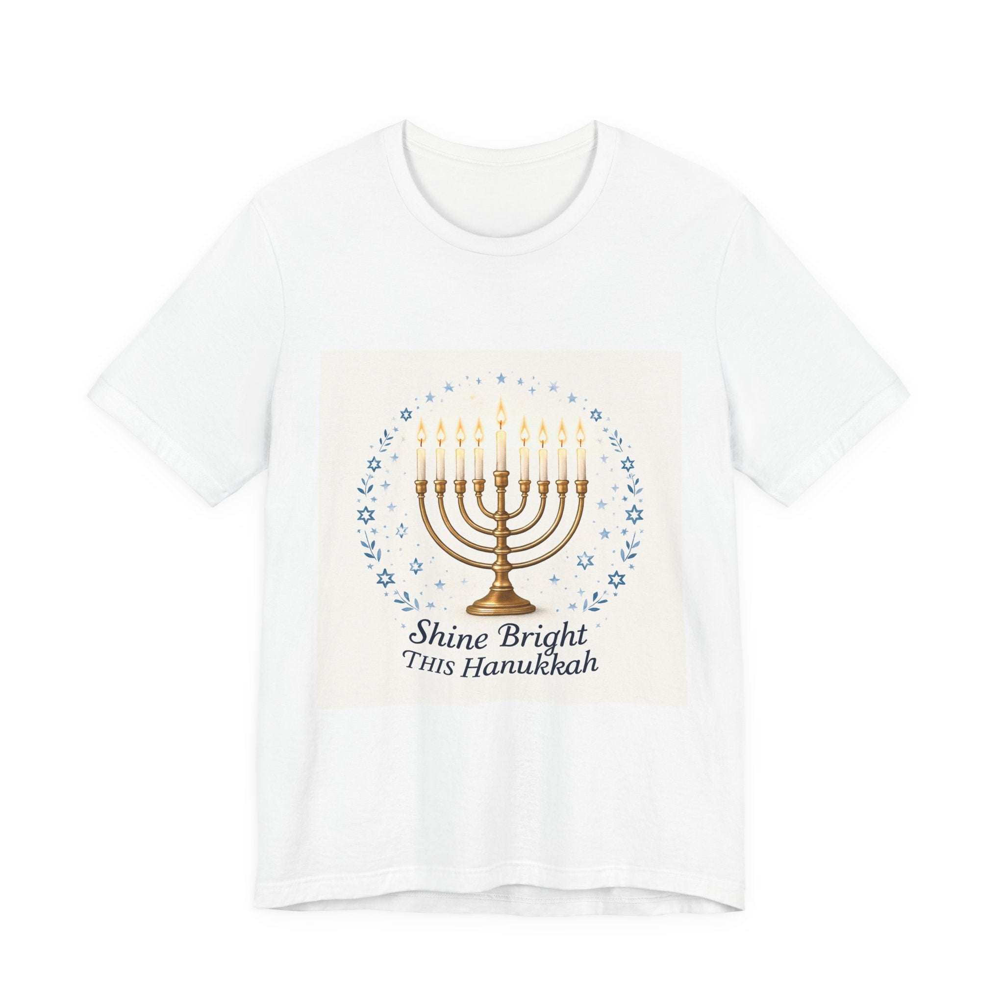Hanukkah Menorah T‑Shirt — "Shine Bright This Hanukkah" Holiday Tee