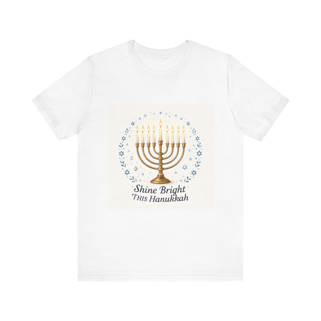 Hanukkah Menorah T‑Shirt — "Shine Bright This Hanukkah" Holiday Tee