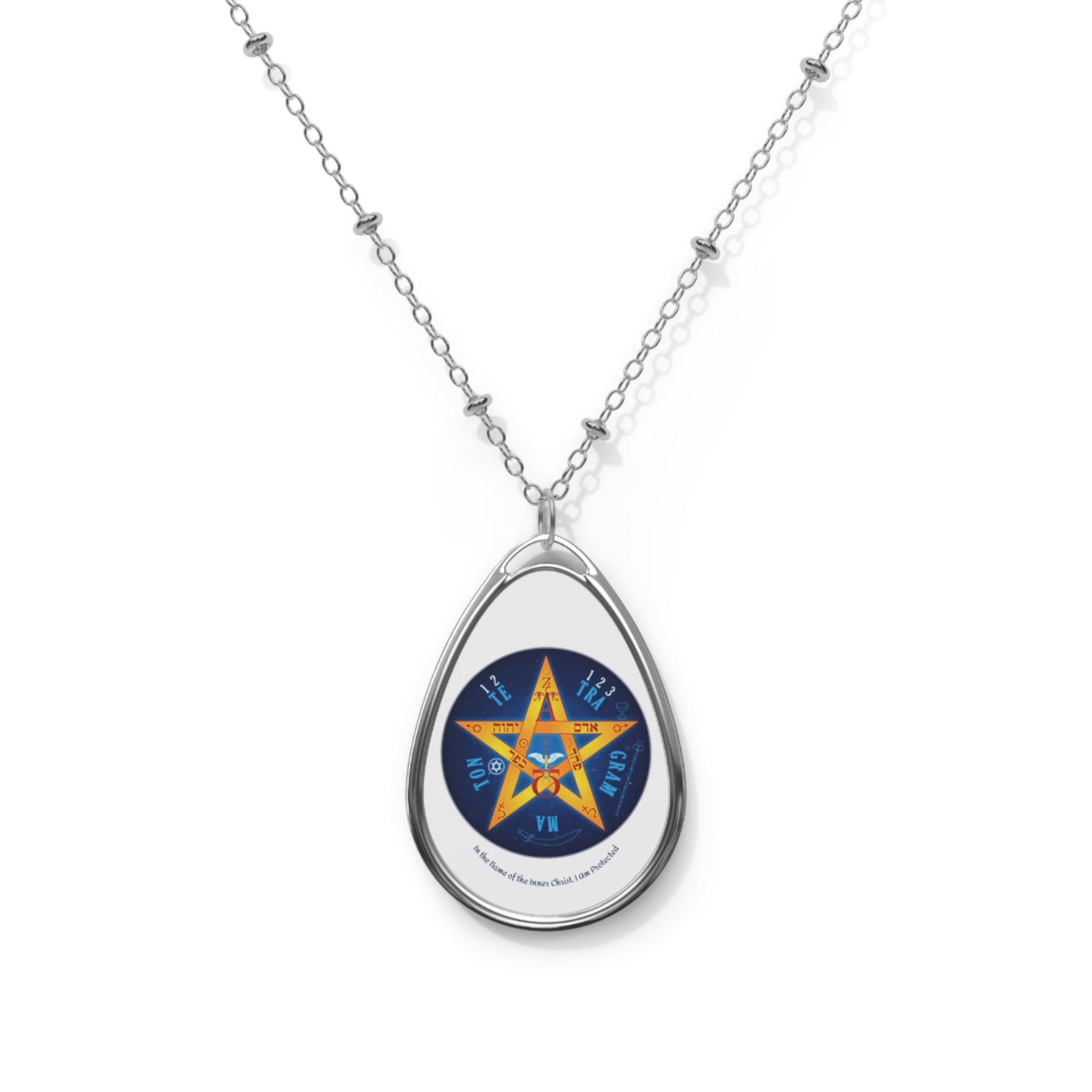 Pentagram Star Oval Necklace — Pendant Jewelry for Protection