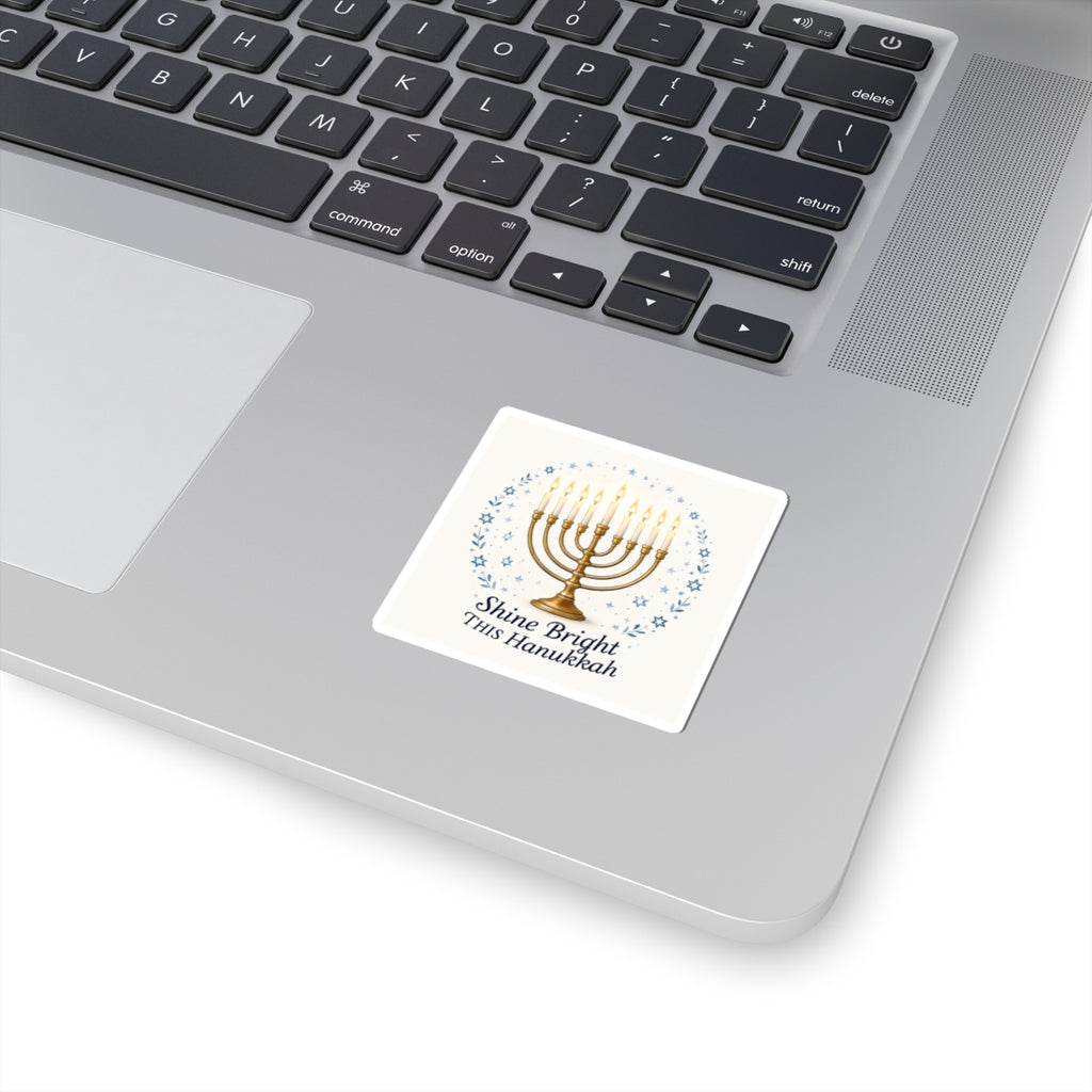 Hanukkah Menorah Sticker - "Shine Bright This Hanukkah" Kiss-Cut Decal