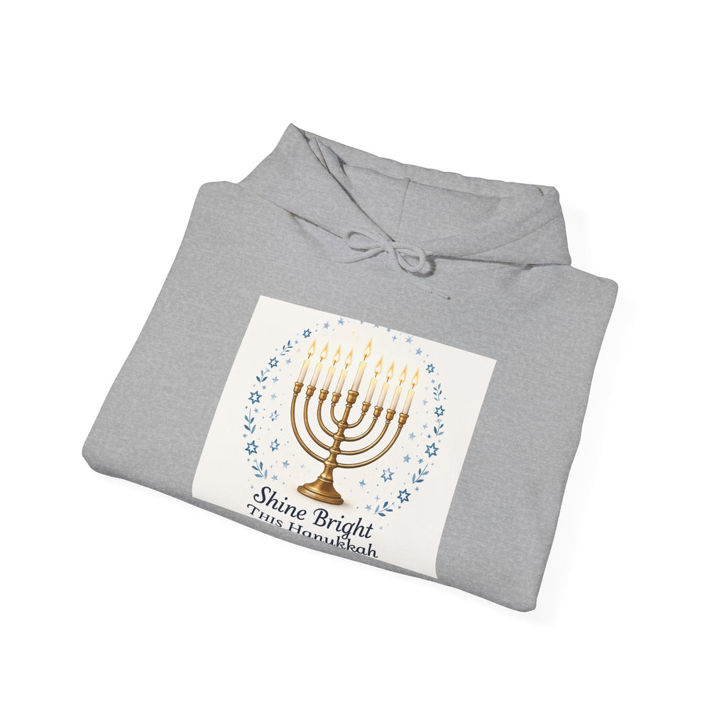 Hanukkah Menorah Hoodie - "Shine Bright This Hanukkah" Holiday Sweatshirt
