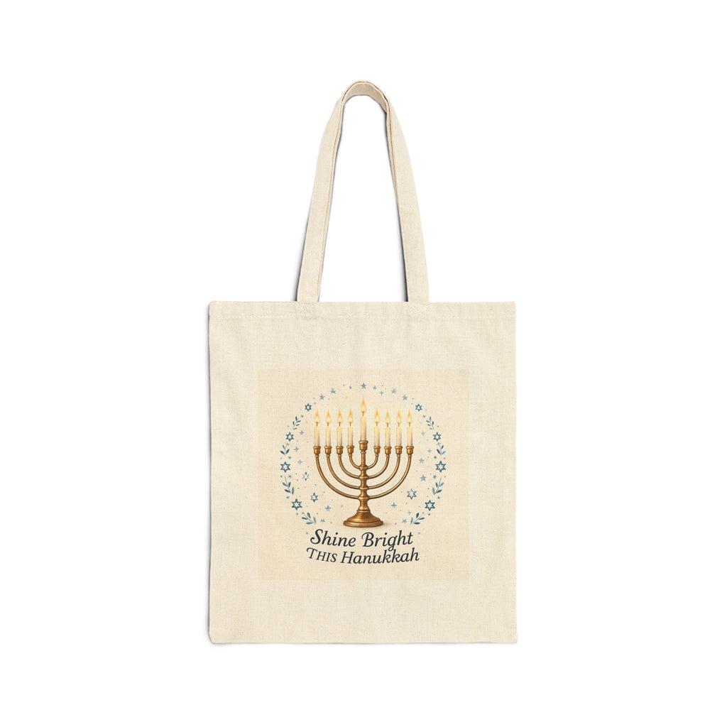 Hanukkah Menorah Tote Bag — "Shine Bright This Hanukkah" Cotton Canvas Gift Tote
