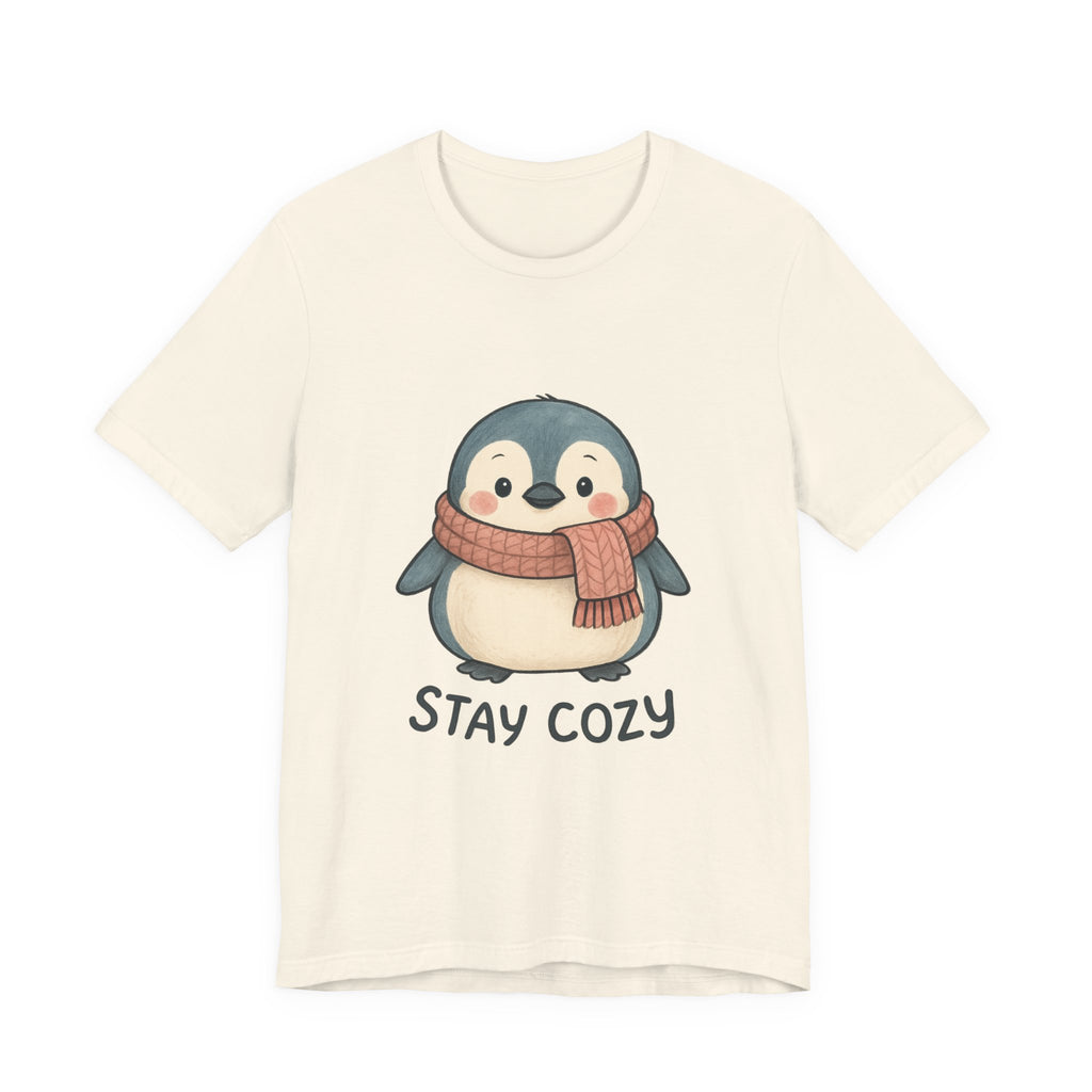 Stay Cozy Penguin T-Shirt | Cute Scarf Illustration