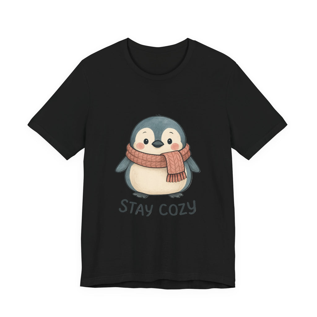 Stay Cozy Penguin T-Shirt | Cute Scarf Illustration