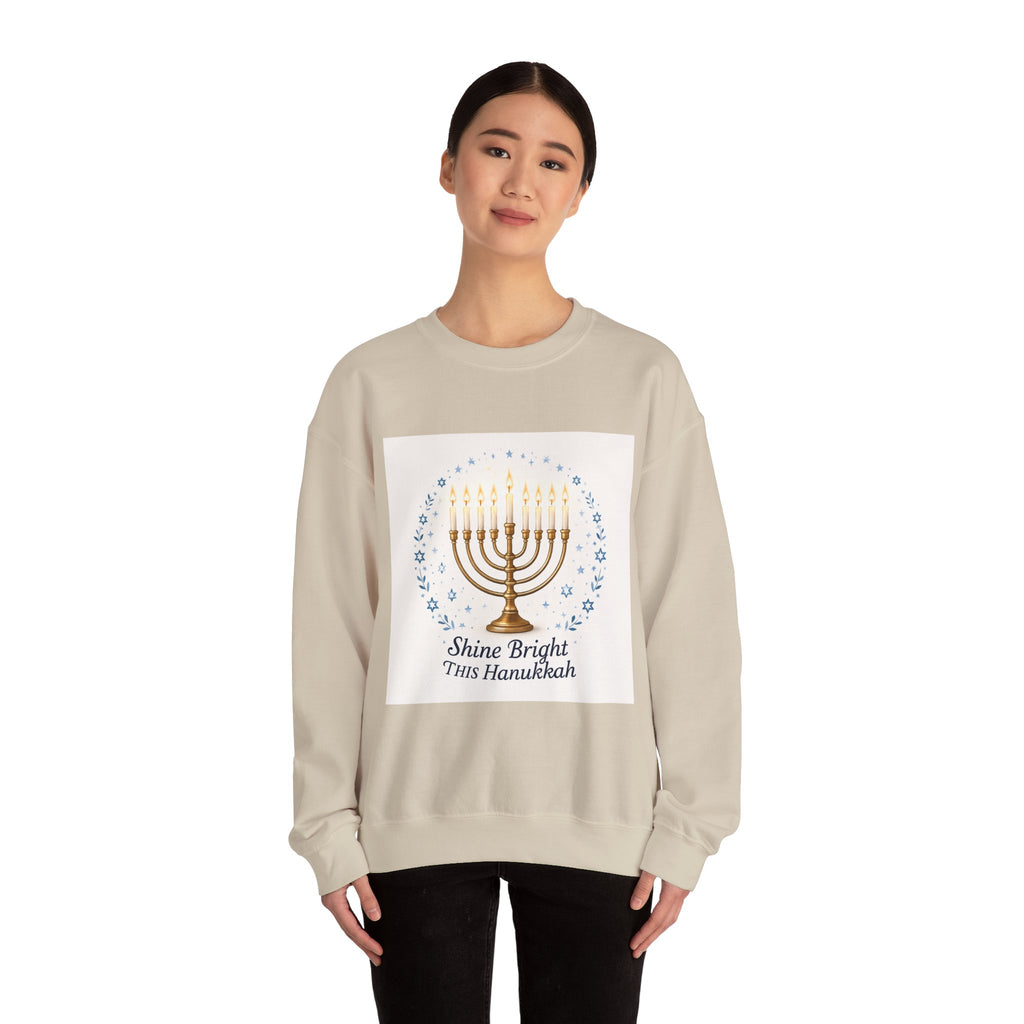 Hanukkah Menorah Sweatshirt – "Shine Bright This Hanukkah" Cozy Holiday Crewneck
