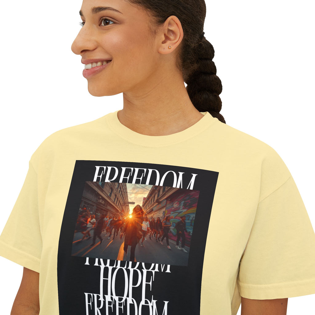 Hope & Freedom Graphic Tee — Women's Boxy T-Shirt