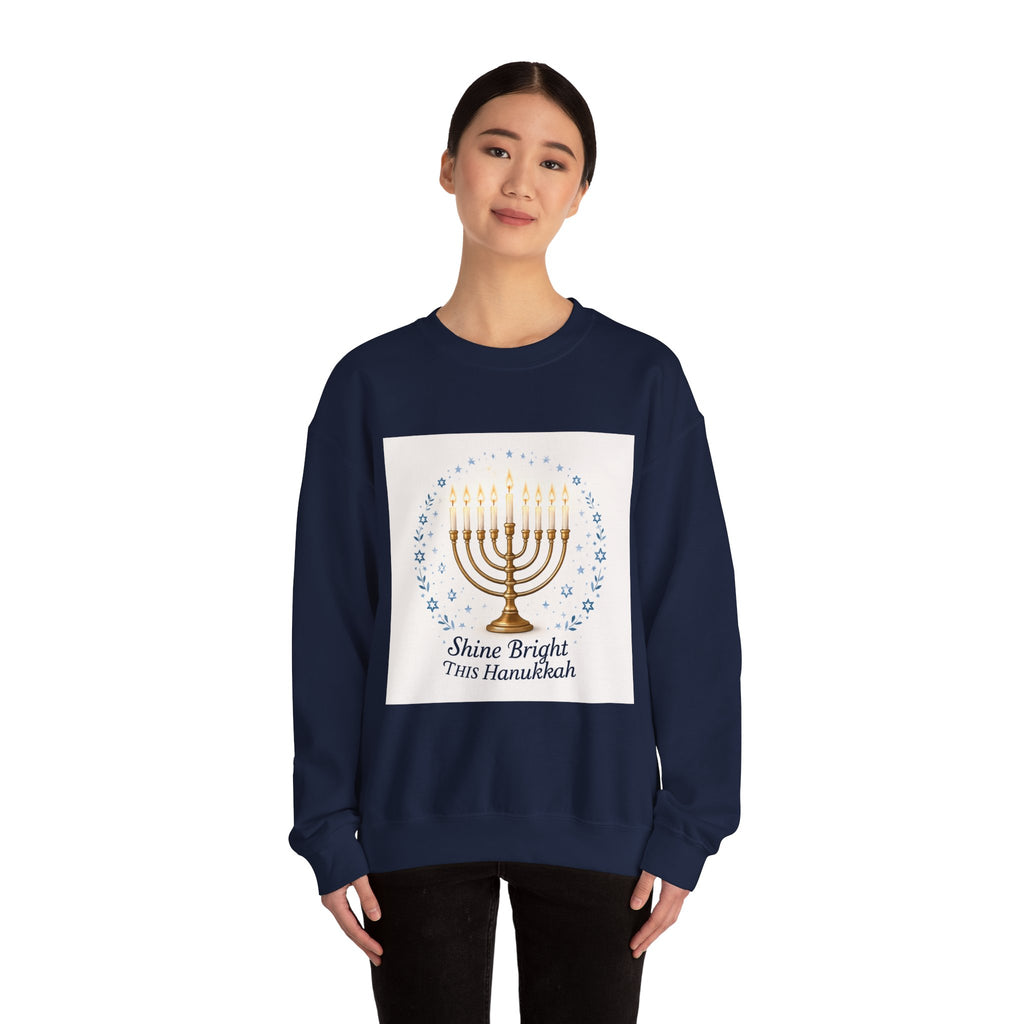 Hanukkah Menorah Sweatshirt – "Shine Bright This Hanukkah" Cozy Holiday Crewneck